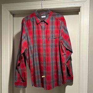 Men’s Columbia Button Down Red/Gray Cheque size XL